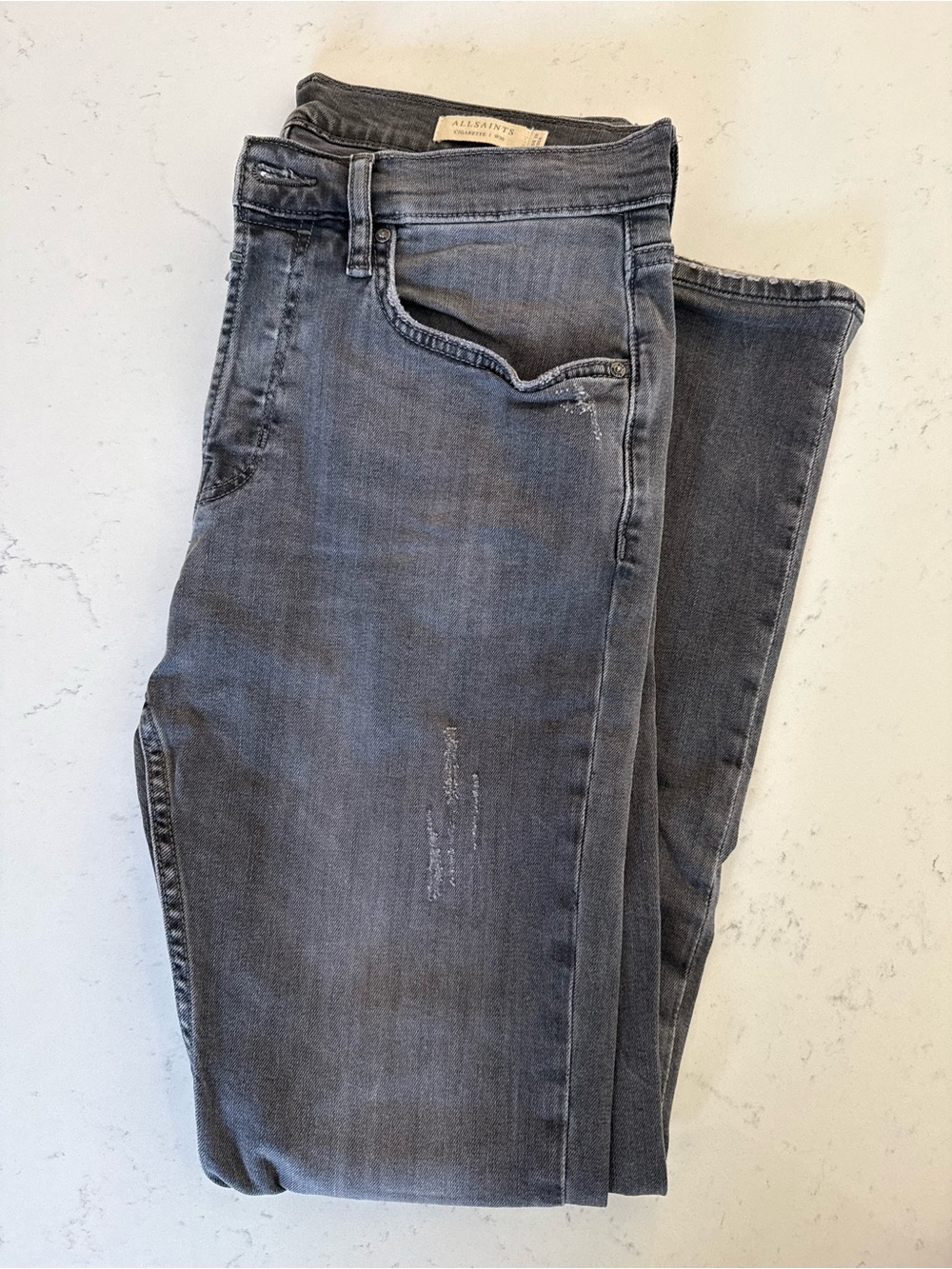 All Saints Men’s Washed Grey Cigarette Jeans